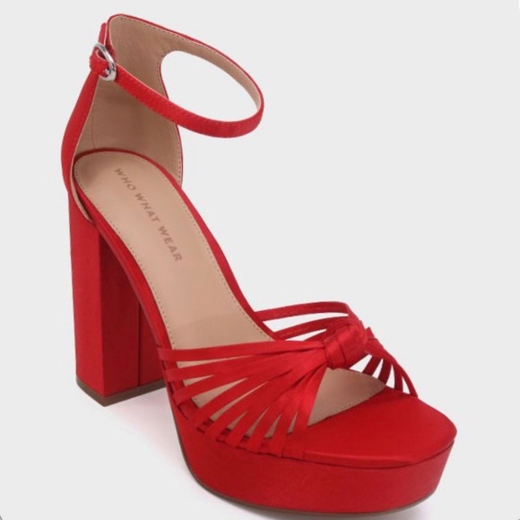 red satin block heels